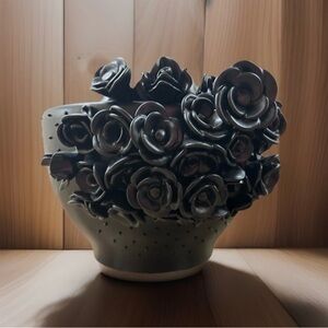 RARE Hella Jongerius Artecnica Ceramic Black Bowl Rose Bouquet 2006 Collection